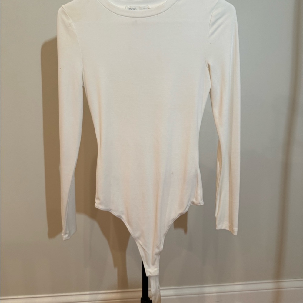 Elodie White Long-Sleeve Crew Neck Bodysuit